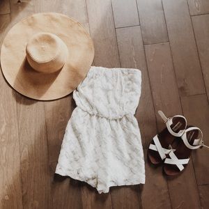 White Lace Strapless Romper - Size XS